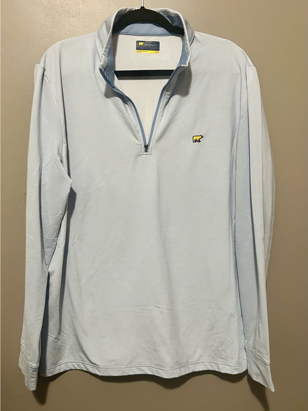 Jack Nicklaus Light Blue and White Striped Quarter-Zip Pullover